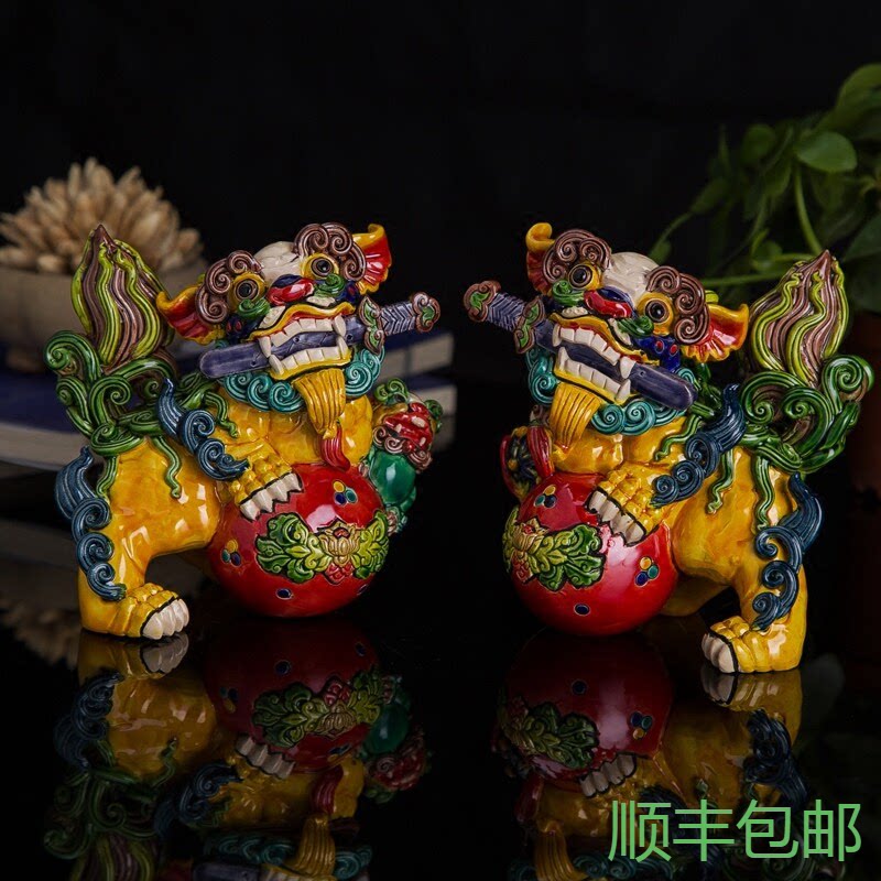 七彩艺术品纯手工貔貅麒麟交趾陶