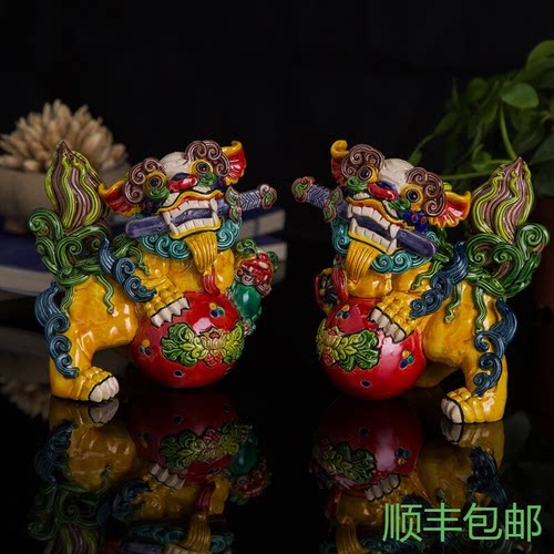 七彩艺术品纯手工貔貅麒麟交趾陶