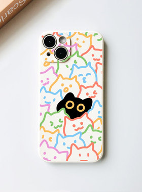 原创可爱线条猫咪苹果16pro手机壳15适用小米14华为p60Pura70荣耀90vivox100创意80彩色iqoo11/s30一加12硅胶