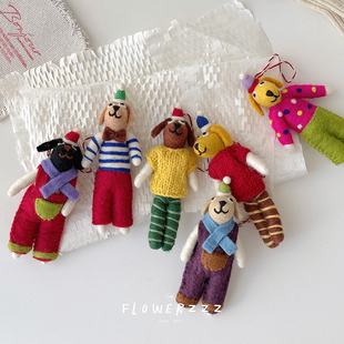 有意思圣诞可爱动物包包挂件复古狗羊毛毡钥匙扣公仔玩偶挂饰礼物