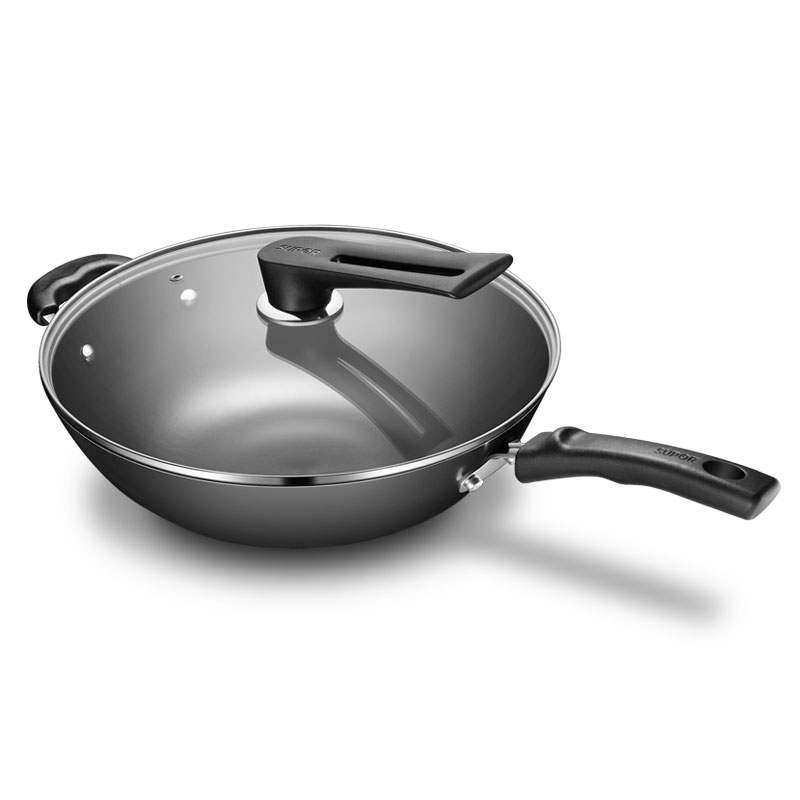 苏泊尔铸铁真不锈炒锅健康铁锅炒菜锅少油烟可立盖无涂层受热均匀