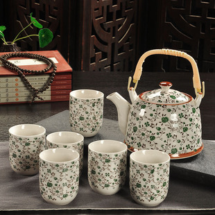 鑫茗轩复古青花陶瓷带过滤家用茶具套装 瓷茶壶茶杯提梁壶茶具套装