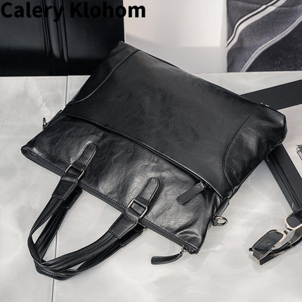 Calery Klohom新款真皮牛皮新款韩版商务公文包 潮流男包休闲简约