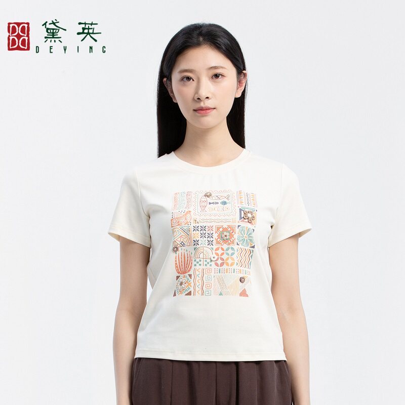 黛英夏季新品简约百搭民族风款体恤 TAP2152