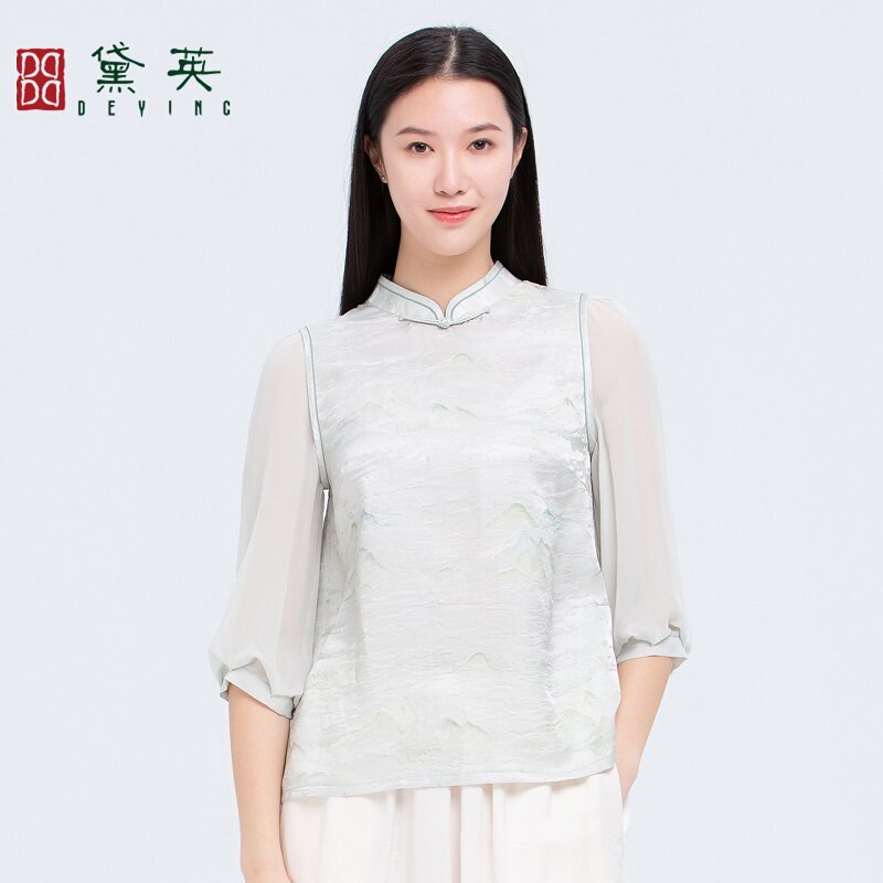 黛英夏季新品简约百搭民族风旗袍上衣 PQAO2289