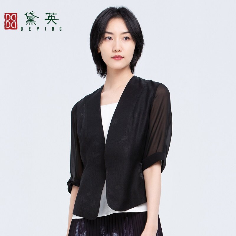 黛英夏季新品简约百搭民族风蚕丝西服 XAO2332
