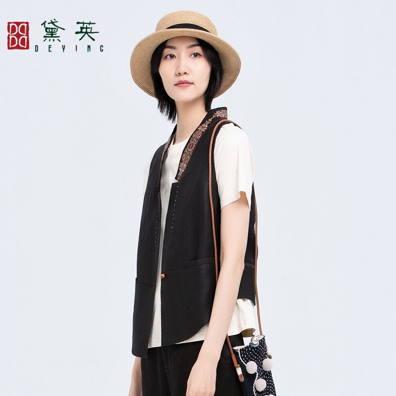 黛英夏季新品简约百搭民族风款马甲 MAO2129