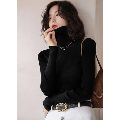 弥古白色高领打底衫秋冬修身显瘦