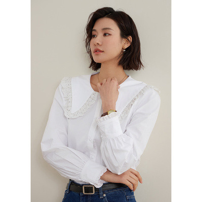 法式泡泡袖白色衬衣女