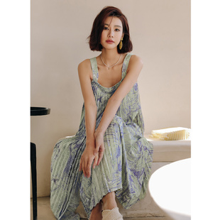 背心裙 无袖 弥古波西米亚沙滩裙海边度假长裙法式 吊带连衣裙女夏季