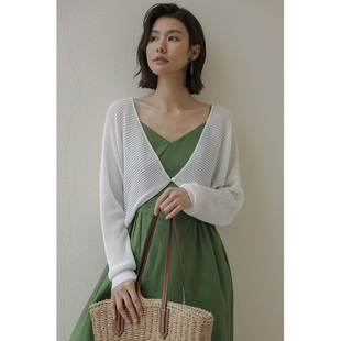 弥古白色针织开衫女短款防晒2025新款夏季吊带连衣裙外搭罩衫上衣