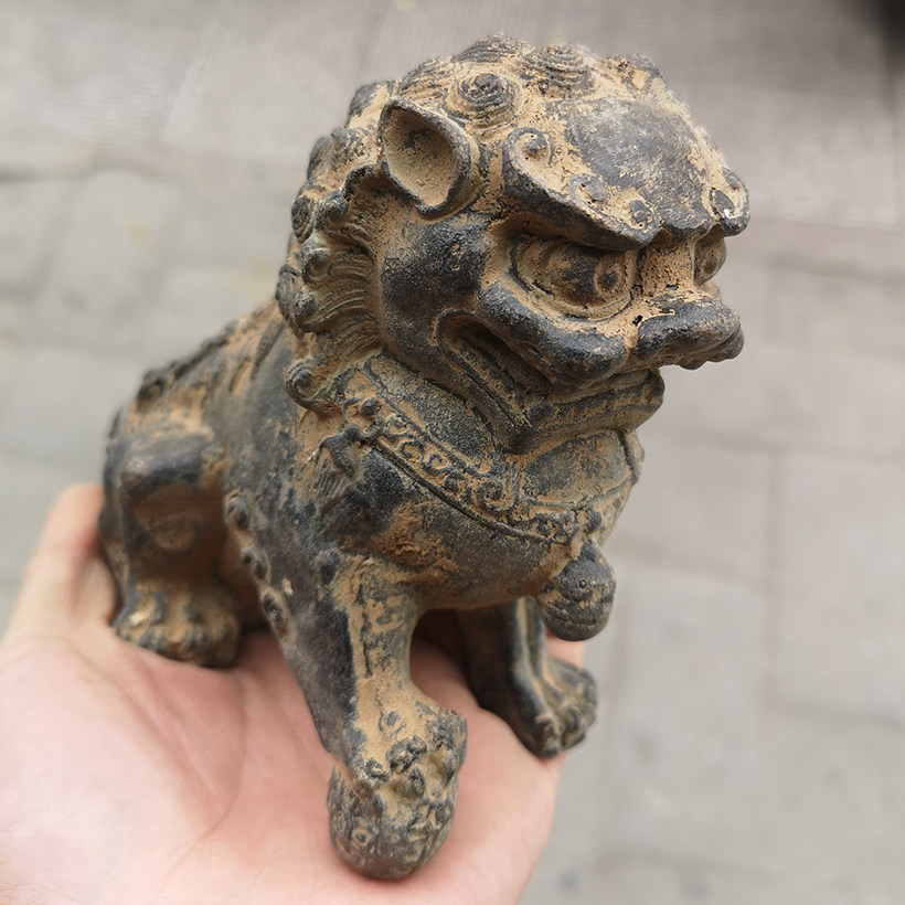 仿古出土铜器收藏纯铜铃铛狮子摆件老物件