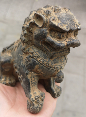 仿古出土铜器收藏纯铜铃铛狮子摆件老物件
