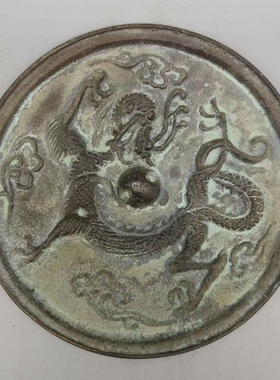 古玩铜器收藏仿古纯铜龙铜镜复古摆件