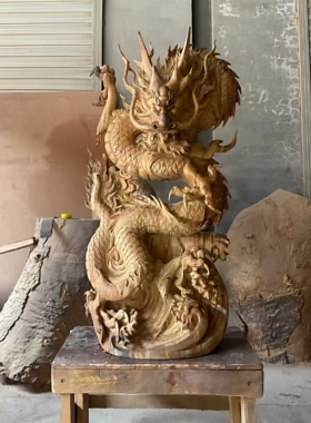 香樟木龙腾盛世摆件尺寸：70–31-126
