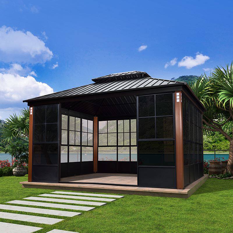 紫叶户外双顶阳光房花园帐篷庭院凉亭移动别墅遮阳棚露台木屋亭子