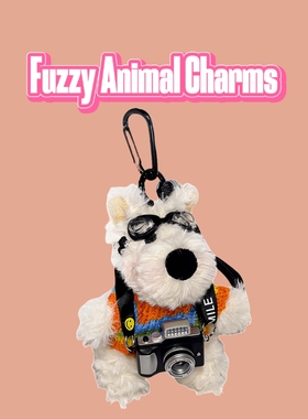 原创可爱相机西高地卡通小狗毛绒挂件包包挂饰公仔钥匙扣手机饰品