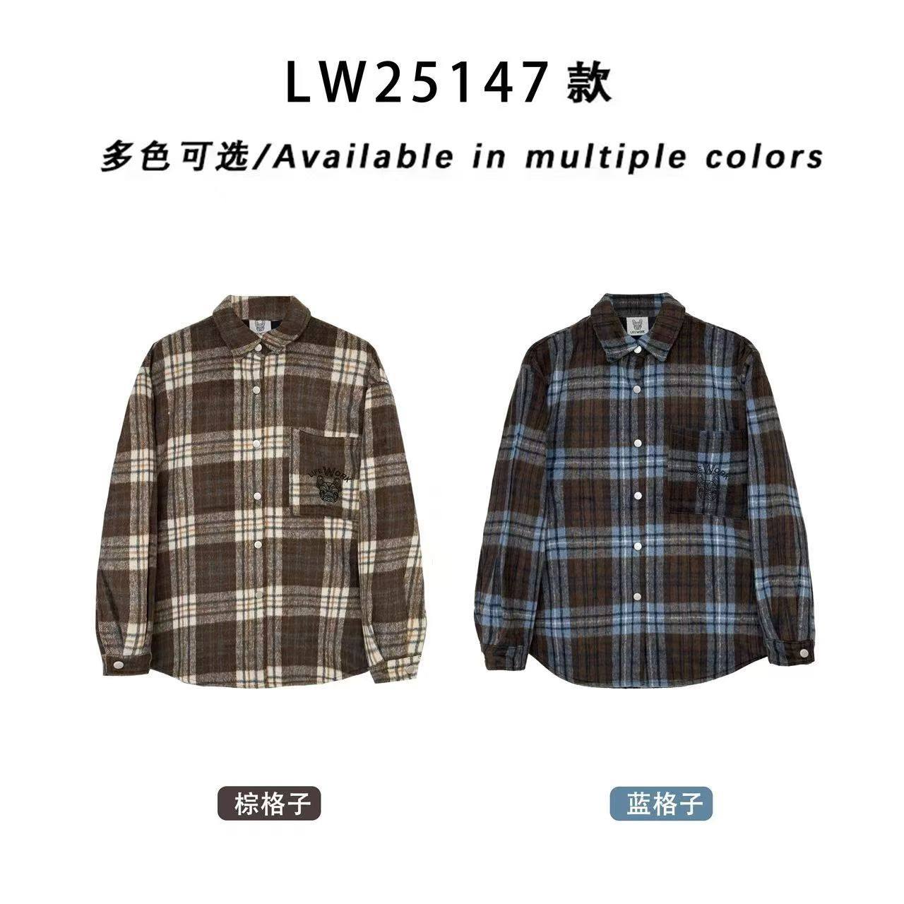 25147 法斗羊绒格子衬衫女秋冬季款宽松慵懒风休闲加绒衬衣外套