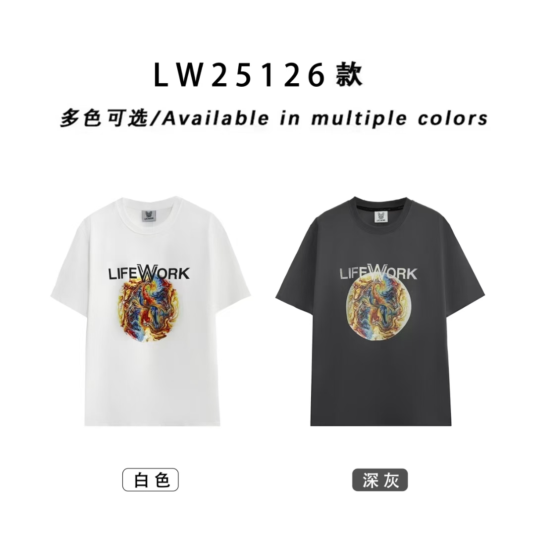 LIFEWORK白＋灰组合短袖夏季新款休闲百搭男女同款情侣款 25126