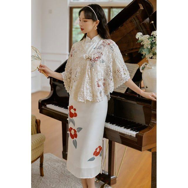 :靡靡 新款蕾丝披肩外套百搭复古短款女式外搭旗袍披肩
