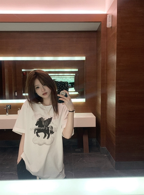 Zzhen天使之铃经典圆领小马印花韩系时髦宽松T恤百搭休闲新款短袖