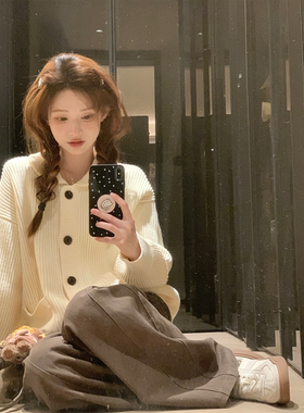 珍珍家秋季慵懒娃娃领温柔甜美纽扣针织开衫毛衣宽松休闲百搭外套