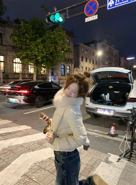 珍珍家北欧小暖宝2025年冬季新款轻盈温暖排骨羽绒服狐狸毛领围脖