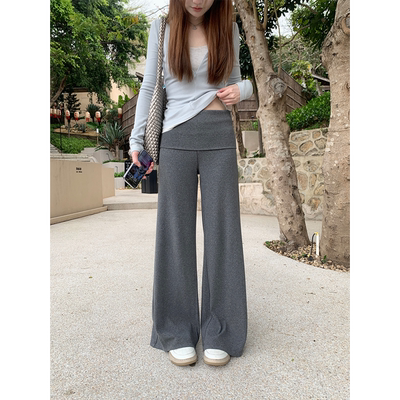 Zzhen珍珍 纸片人遛弯裤翻折宽腰头设计韩系垂坠感柔软显瘦休闲裤