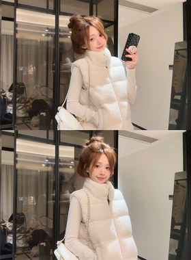 珍珍家冬季新款软软棉花糖糯糯羊羔毛肌理感立领保暖立领羽绒马甲