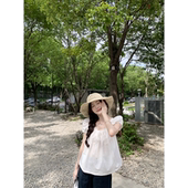 领口可调节纯欲小衫 珍珍家浮花光影花苞袖 打揽系带清纯衬衫 夏