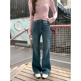 女 高腰显瘦直筒复古微喇裤 珍珍家挚爱丹宁版 型很牛时髦腔调牛仔裤