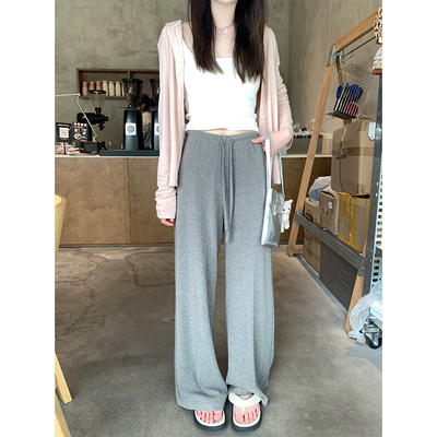 珍珍家 舒适指南针遛弯悠闲漫步阔腿休闲裤高腰直筒百搭薄款长裤