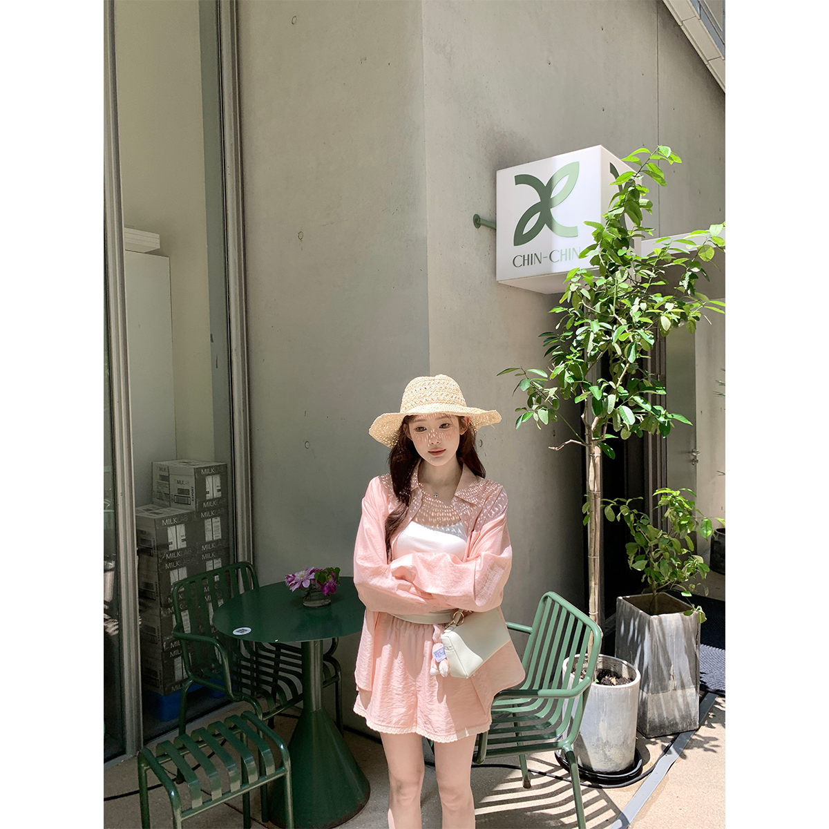 珍珍家休闲慵懒百搭贵气衬衫短裤吊带气质三件套夏季清爽防晒套装