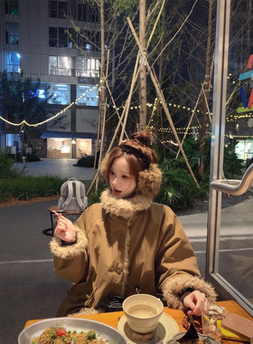 珍珍家北海道颂冬巴恩风派克服棉衣冬季中长款保暖毛绒厚外套棉服