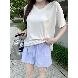 2026年新款 阔腿裤 休闲遛弯裤 珍珍家海盐夏日清新蓝条纹百搭短裤