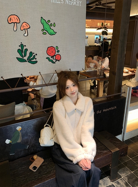 珍珍家 冬日小雪球温柔软糯环保皮草翻领白色毛毛外套2025年新款