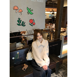 珍珍家 冬日小雪球温柔软糯环保皮草翻领白色毛毛外套2025年新款