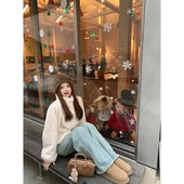 Zzhen珍珍 汉江落日氛围女主感 小立领环保皮草毛毛保暖外套