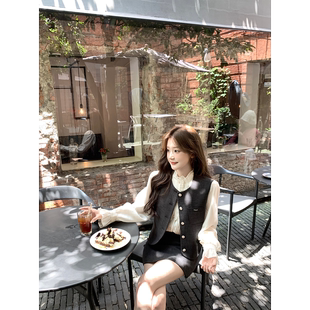 珍珍家学院高知感马甲&衬衫 春秋 &半裙三件套精致通勤时髦显瘦套装