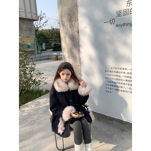 派克棉服时髦保暖外套 口中长款 Zzhen珍珍 温柔复古翻领毛毛袖