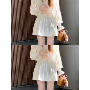 Zzhen百搭显瘦抽绳短裙高腰蓬蓬半身裙2026春夏新款白色甜美A字裙