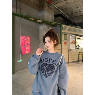 珍珍家漂浮宇宙高支棉软糯圆领显瘦印花加绒卫衣百搭慵懒冬季上衣