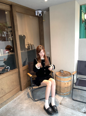 珍珍家千金感丝绒套装气质花边圆领上衣外套甜美减龄蛋糕裙两件套