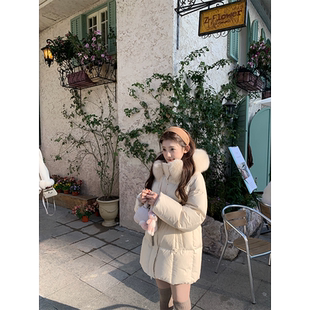 外套 珍珍家 云端梦境温暖大毛领中长款 收腰连帽羽绒服女冬季 新款