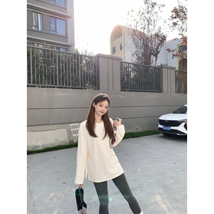 上衣 T恤秋冬显瘦内搭白色长袖 Zzhen珍珍 百搭宽松圆领中长款