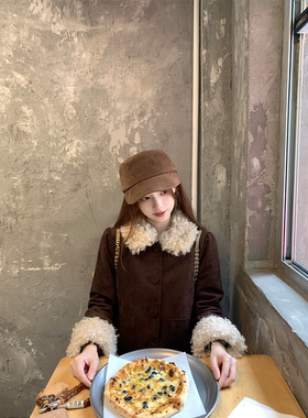 珍珍家 涩谷时髦复古百搭气质小卷毛毛领羽绒服麂皮小个子厚外套