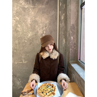 珍珍家 涩谷时髦复古百搭气质小卷毛毛领羽绒服麂皮小个子厚外套