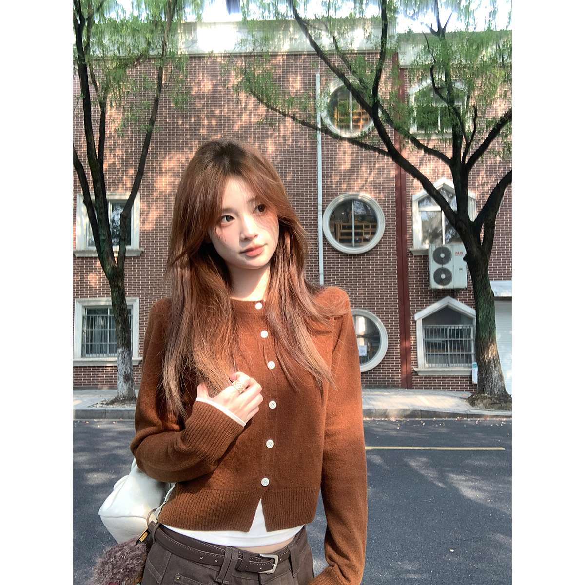 珍珍家拿铁可颂全羊毛软糯毛衣针织开衫&脏脏牛仔裤秋季百搭休闲