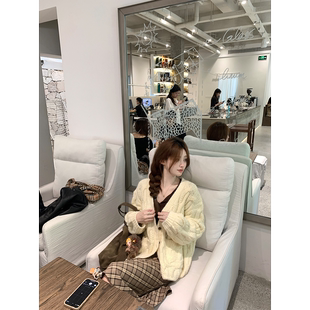 珍珍家慵懒秋日氛围复古绞花开衫针织外套2025新款韩版宽松毛衣女