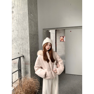 Zzhen 2026年新款 埃圭巴黎 温暖大毛领连帽保暖面包羽绒服女短款